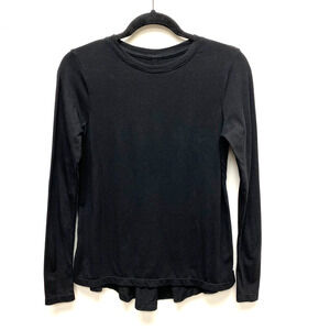 Sweat Betty London Womens Black Crew Neck Long Sleeve High Low Hem T-Shirt XS